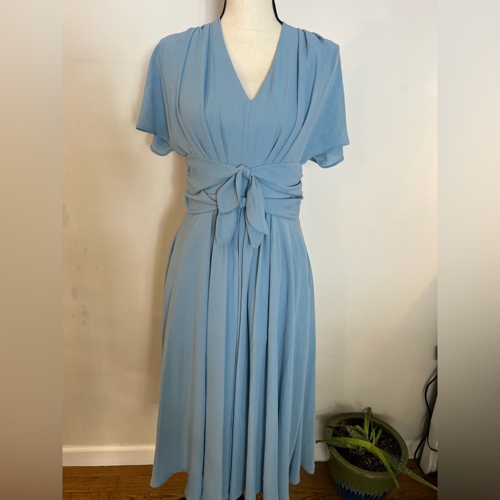 Gal Meets Glam Blue Flutter Sleeve Midi Dress